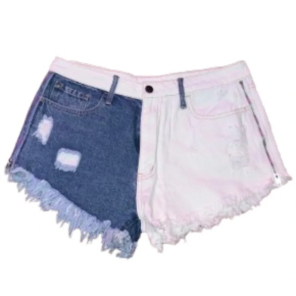 Nature Denim Two-Tone Denim and White Frayed Women Shorts Size L